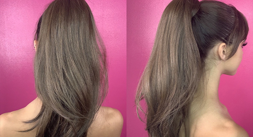 a woman with a long ponytail